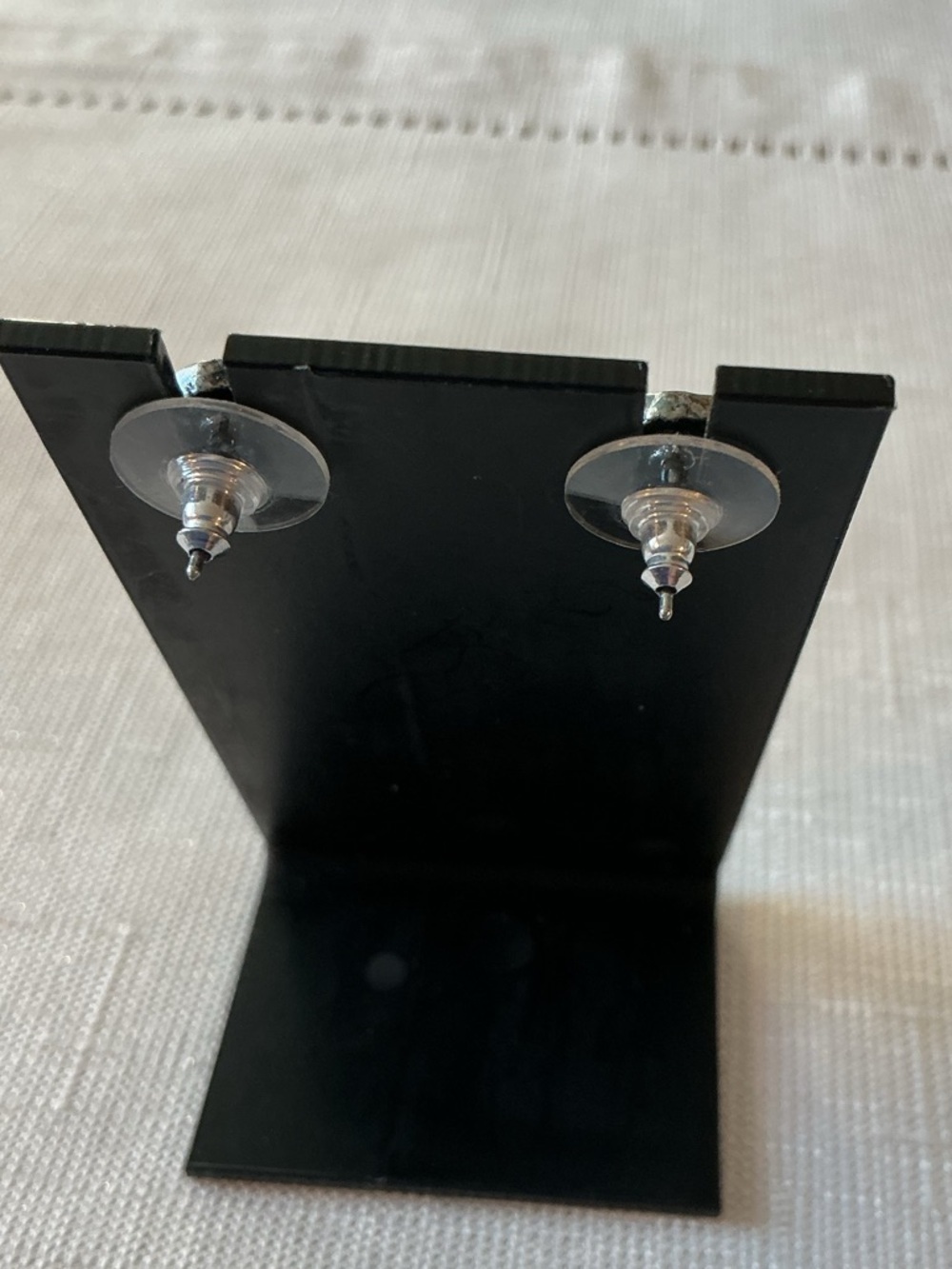 Diamond Shaped Oxidized Silver Tone Hanging Stud Earrings - Picture 3 of 3